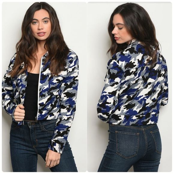 Blue Multi-Color Camouflage Jacket - Picture 1 of 6